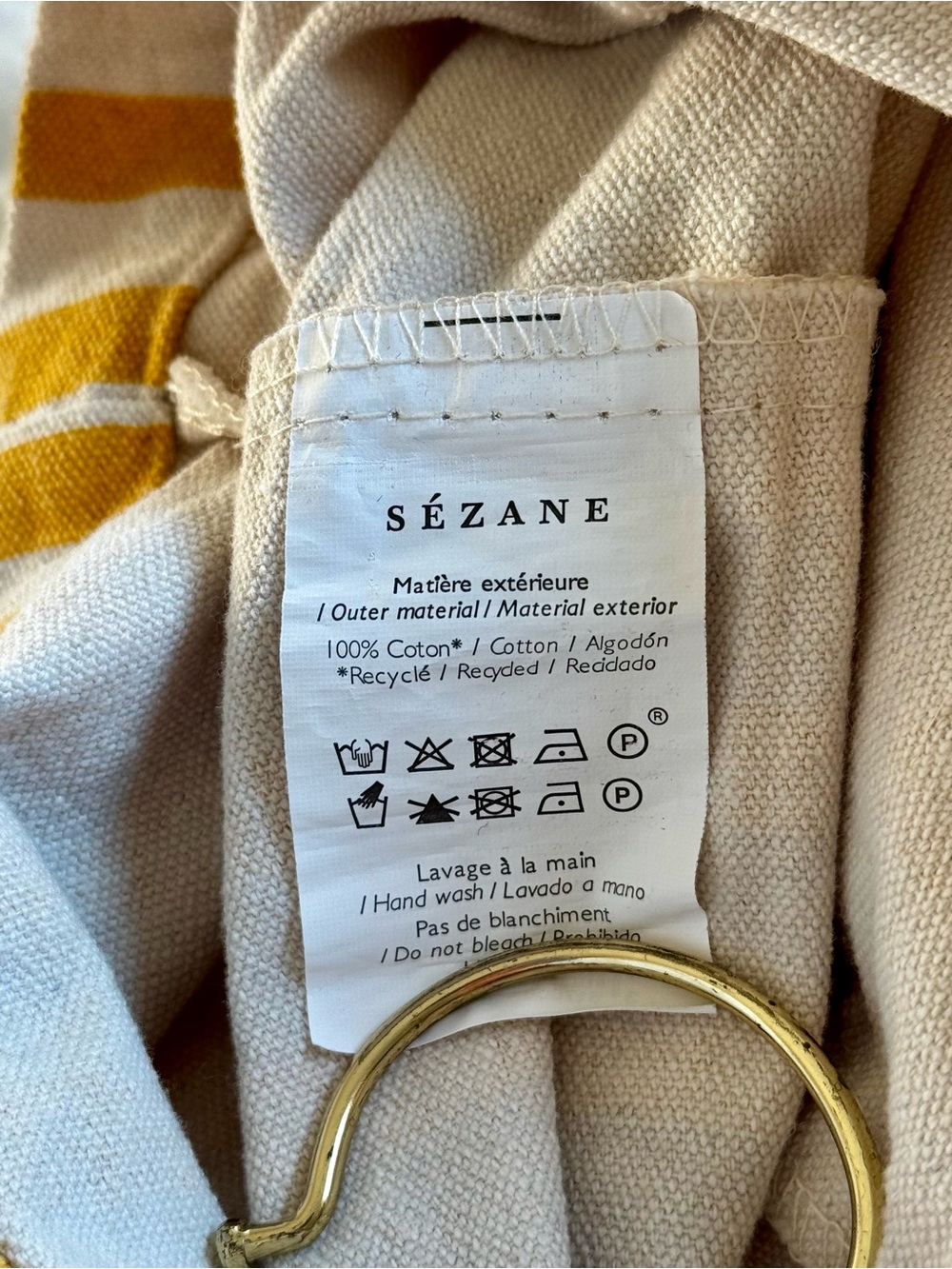 Sézane 100% Recycled Cotton “Holiday” Striped Graphic Tote Bag, Yellow & Beige - Picture 8 of 8